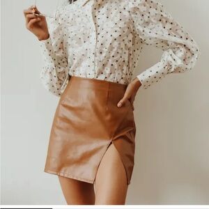 LuLu’s Walking the Walk Camel Vegan Leather Mini Skirt